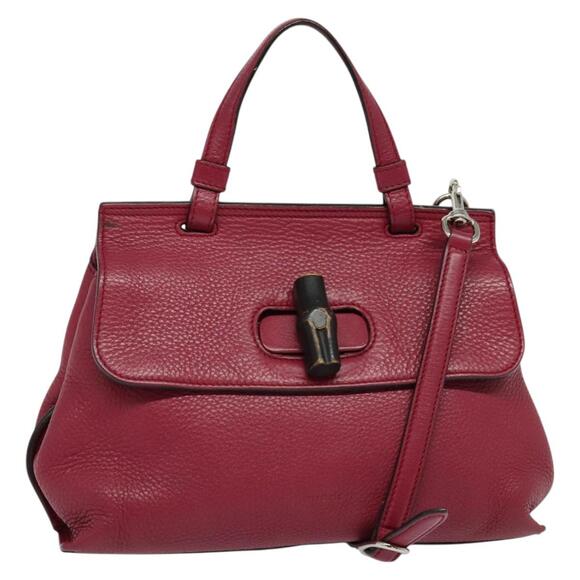 GUCCI Bamboo Daily Hand Bag Leather Pink Silver - Picture 1 of 16